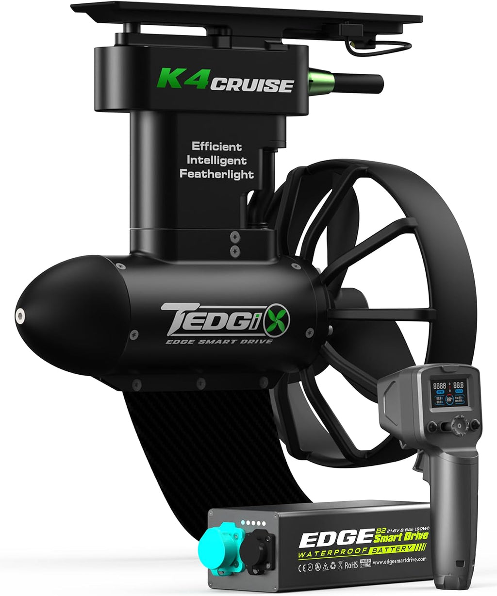 K4C Paddle Board Motor Low-Noise Electric Fin Max 22lb Thrust/6MPH,190Wh B2 Battery for 2.5h,Steerable Kayak Trolling Sup Motor Kit with Intelligent Remote,Edge Underwater Thruster
