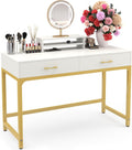 WESTREE Women Makeup Vanity Desk with 2 Drawers - Bedroom Home Office Desk, Wooden Height Monitor Stand & Storage Shelf Without Mirror, White Table Great Gift for Her