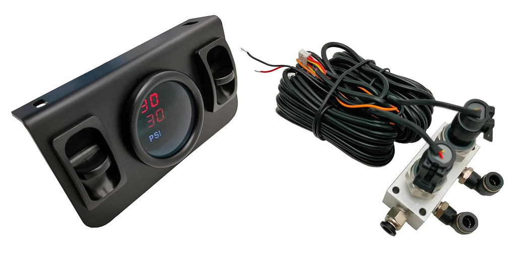 On Board Air Compressor System Air Pump System with Digital Dual Path Air Gauge Paddle Valve Gauge Air Line T Fittings for Trucks Vans (Red)