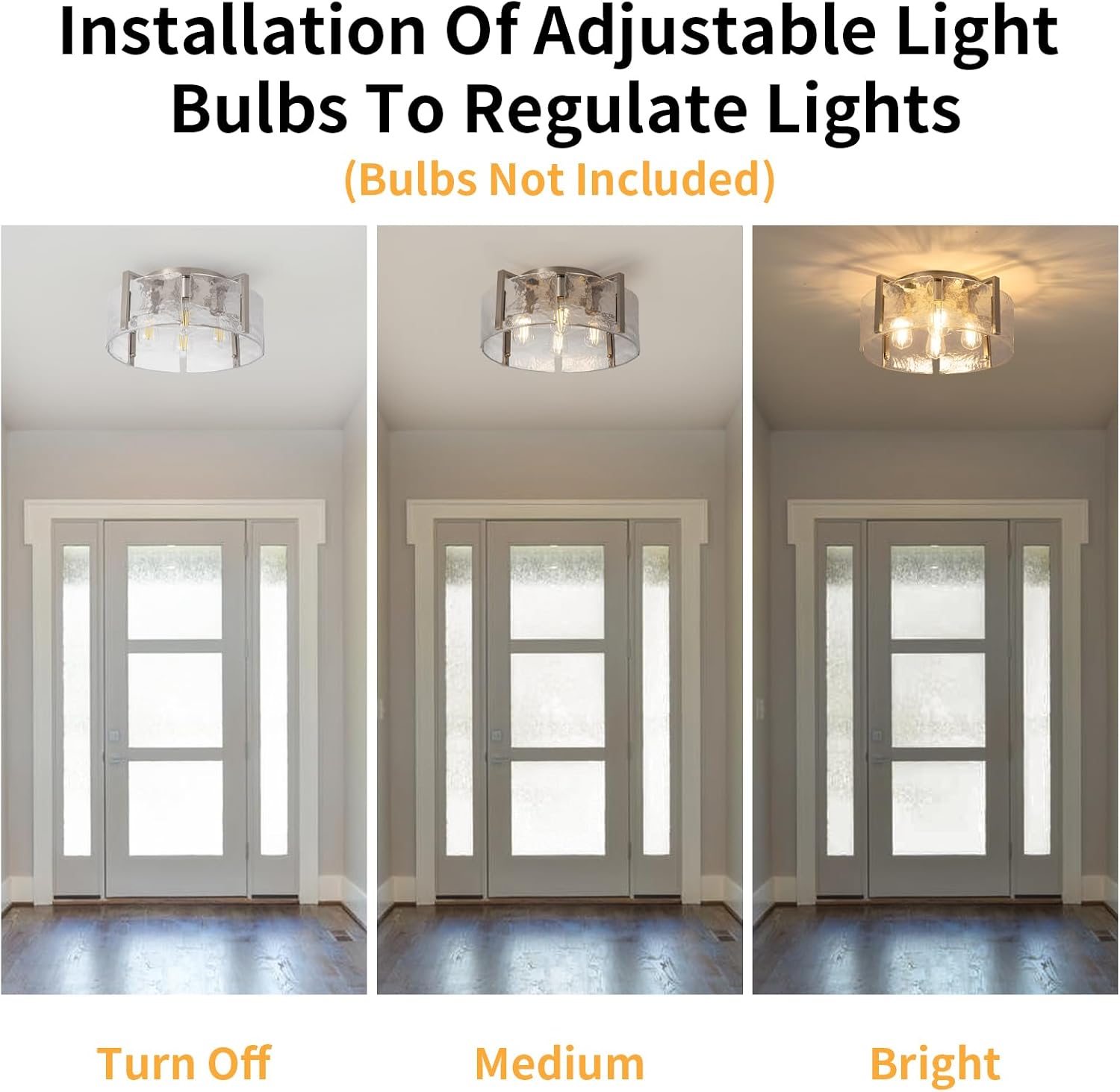Nickel Semi Flush Mount Ceiling Light Fixture, 17.7-Inch Glass Drum Flush Mount Light Modern Foyer Lighting Fixtures Farmhouse Kitchen Lights for Entryway Hallway Bathroom Laundry Room Bedroom