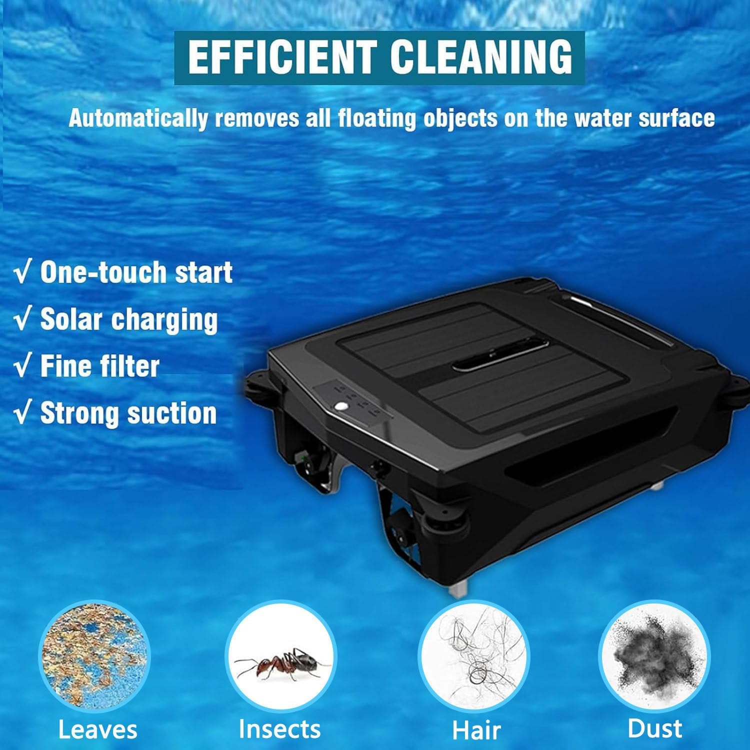 Automatic Cordless Robot Solar Powered Pool Skimmer Cleaner for All Swimming Pool Sur-Face, with App Support, Shallow Water Safeguard, and Twin Salt Chlorine Tolerant Motors