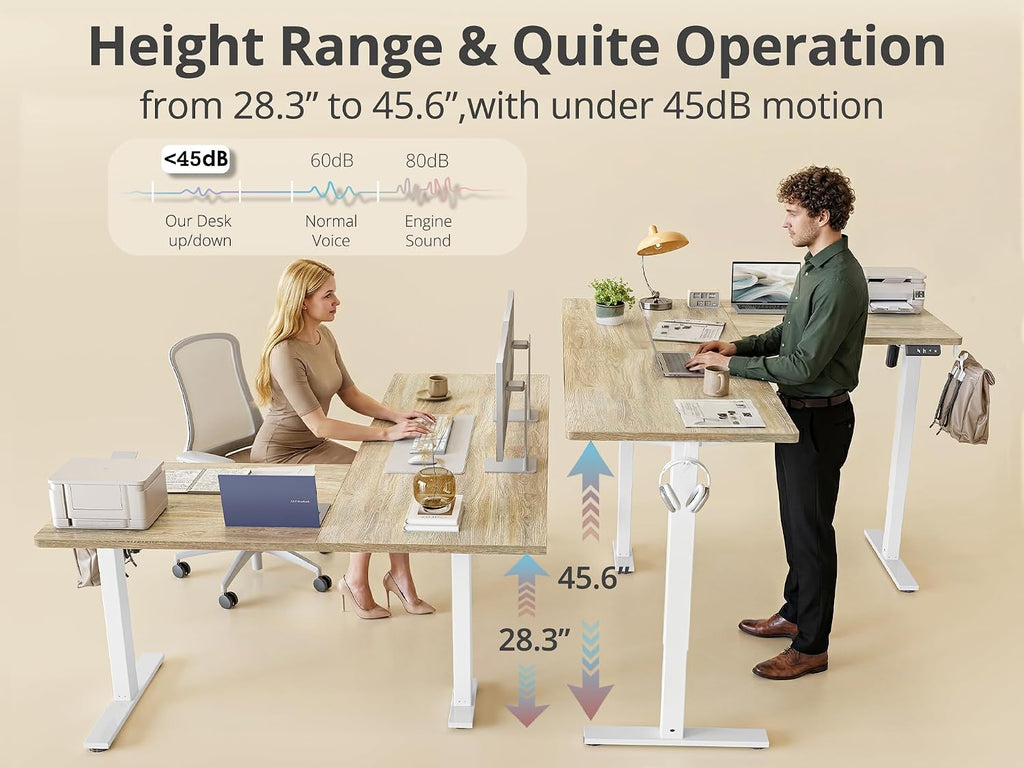 TIQLAB L Shaped Standing Desk Adjustable Height, Reversible Electric Corner Standing Desk, 63 x 55 inch Sit Stand Computer Table with Splice Board, Maple