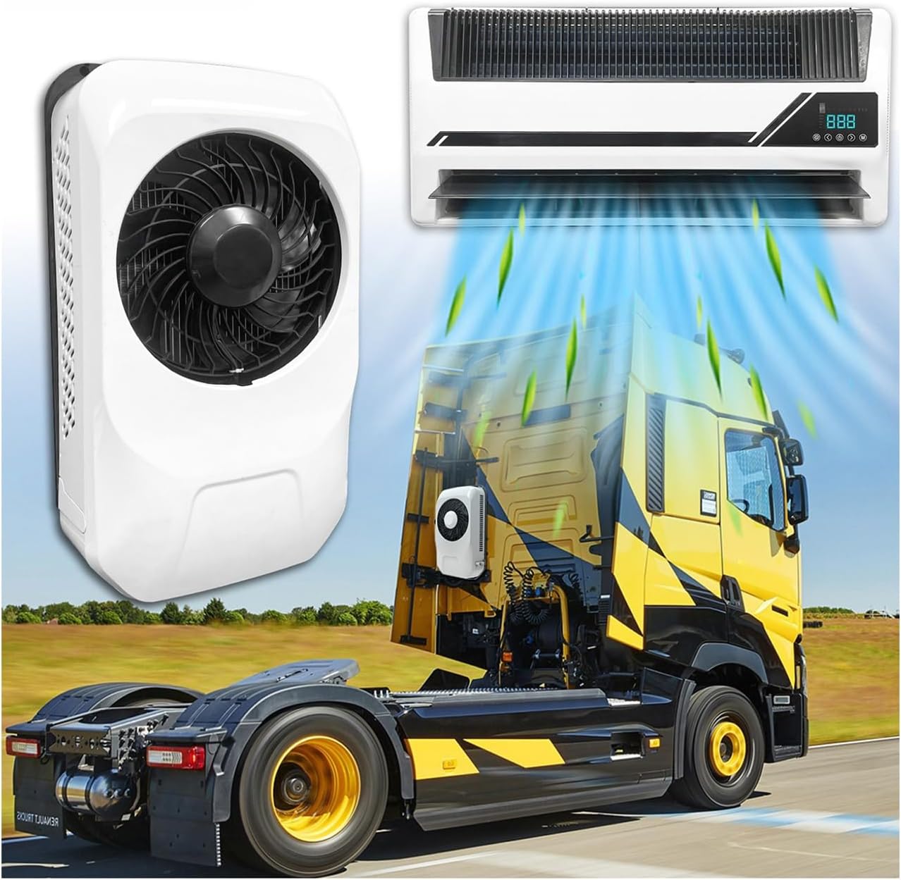 10000 BTU 12V Truck Air Conditioner, Split Mini AC Electric A/C Unit with DC Inverter Compressor | Rapid Cooling | Pre-Charged Refrigerant | Semi-Truck Cab Parking, Trailer, Crane, Loader, Excavator