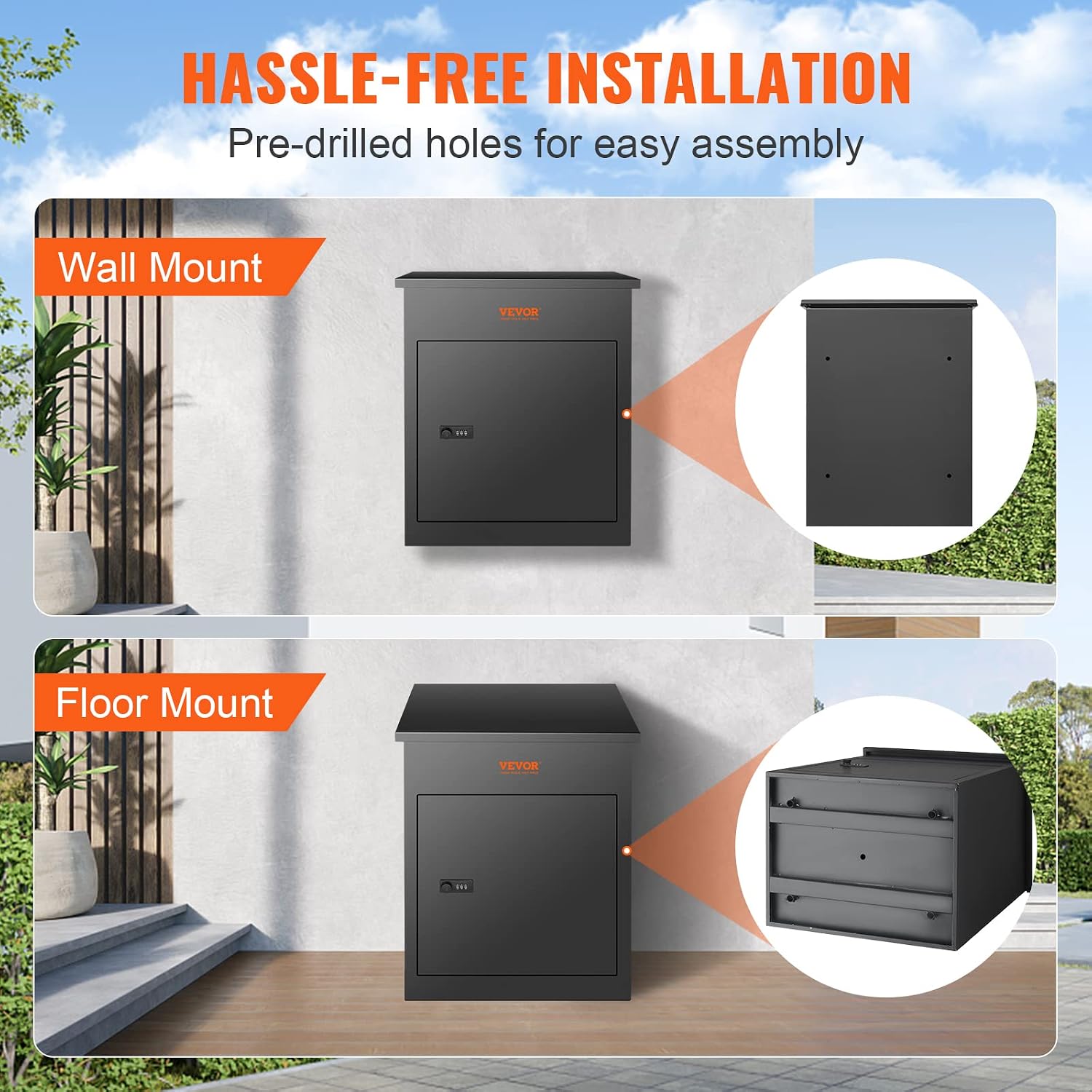 VEVOR Package Delivery Boxes for Outside, Extra Large Mailbox with Coded Lock, Galvanized Steel Wall Mounted Mailboxes 17.3'x13.8'x22.8', Anti-Theft Baffle, IPX3 Waterproof for Porch, Curbside