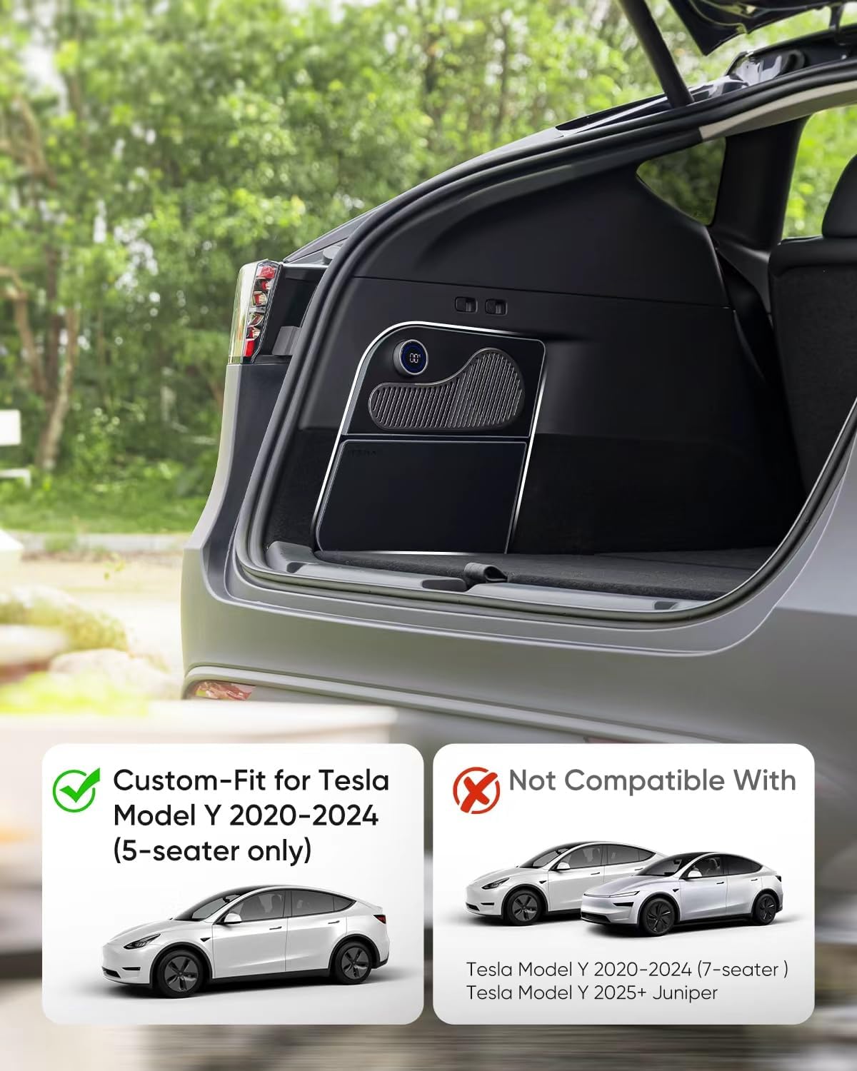 Tesla Model Y Car Refrigerator 2020-2024 (5-Seater Only) | 16.9Qt Fridge Hidden Trunk-Side Install,21.2°F Cooling with Knob & APP Control, 3-Mode Adjustable Chill,Ultra-Low Power for Camping & Travel