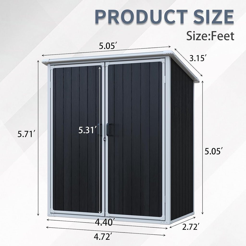 YOPTO 5x3 FT Outdoor Storage Shed,Waterproof Resin Cabinet with Lockable Doors,Storage Sheds House Shelter w/Sloped Roof,Tool House for Storing Bicycles,Lawnmowers,Black