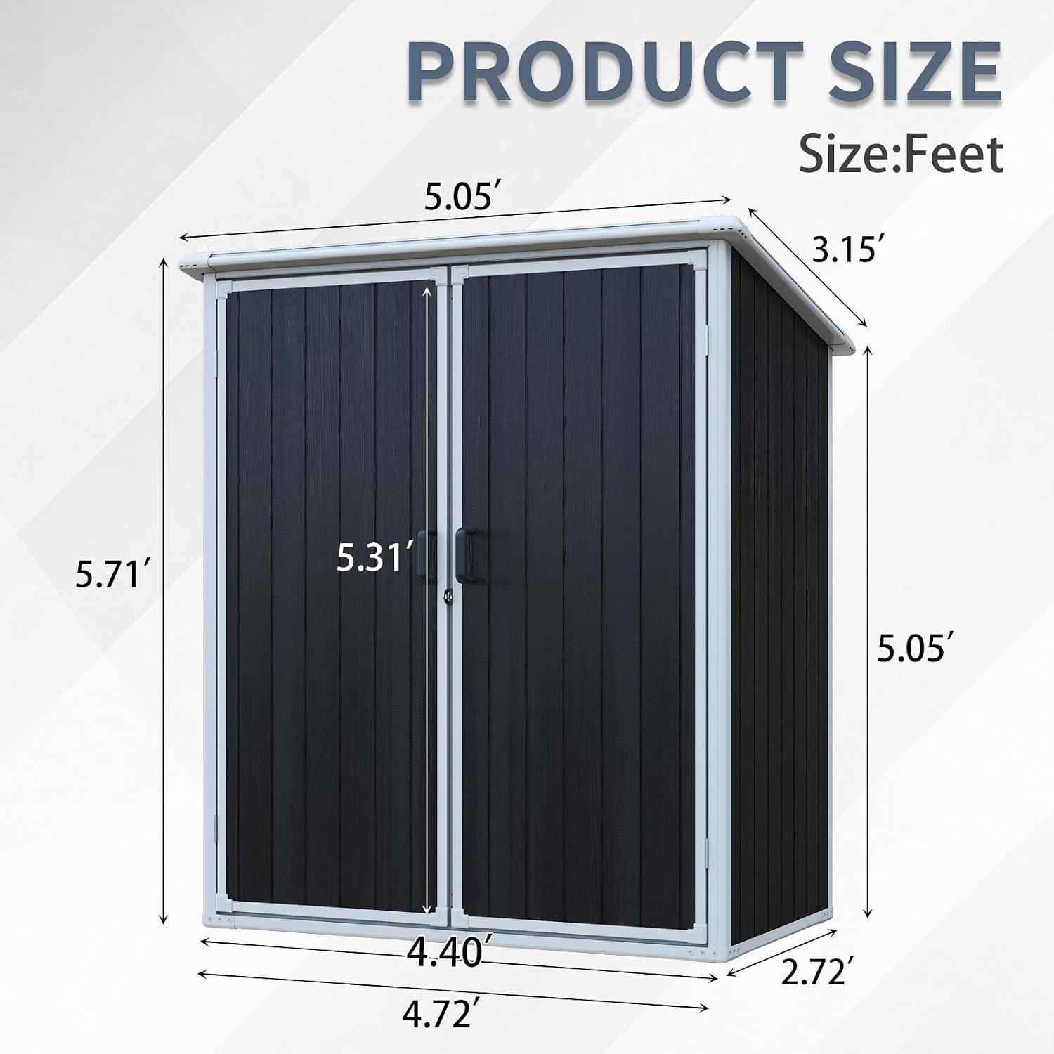 YOPTO 5x3 FT Outdoor Storage Shed,Waterproof Resin Cabinet with Lockable Doors,Storage Sheds House Shelter w/Sloped Roof,Tool House for Storing Bicycles,Lawnmowers,Black