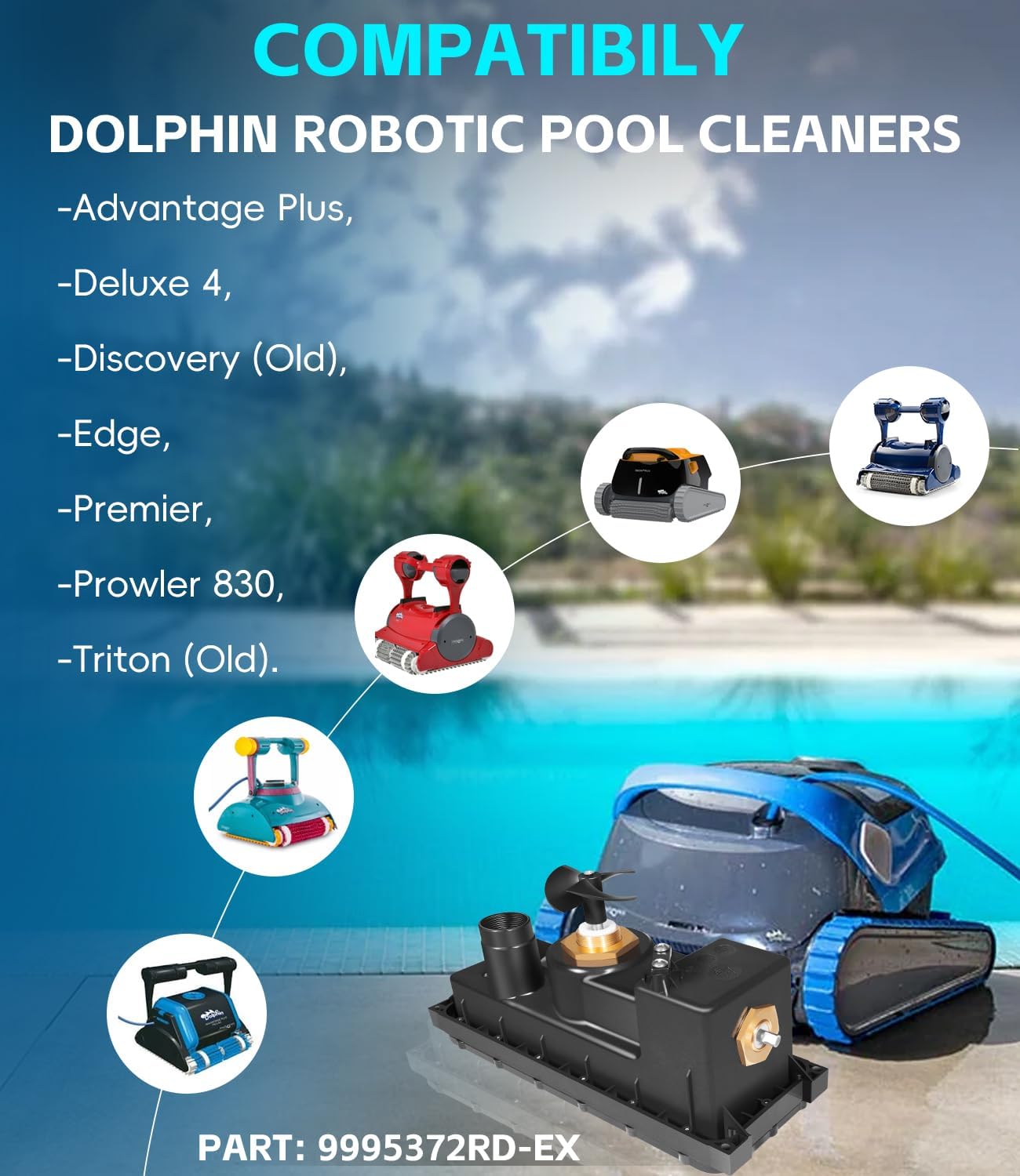 Sunluway Compatible with Dolphin Robotic Pool Cleaner Motor Unit 9995372RD-EX, Fits Advantage Plus, Deluxe 4, Discovery (Old), Edge, Premier, Prowler 830, and Triton (Old)