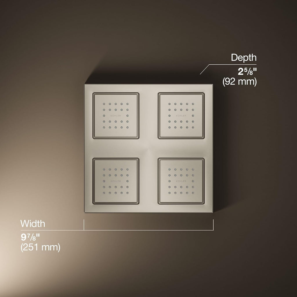 Kohler 98740-BN WaterTile® Rain Overhead shower panel with four 22-nozzle sprayheads, Vibrant Brushed Nickel
