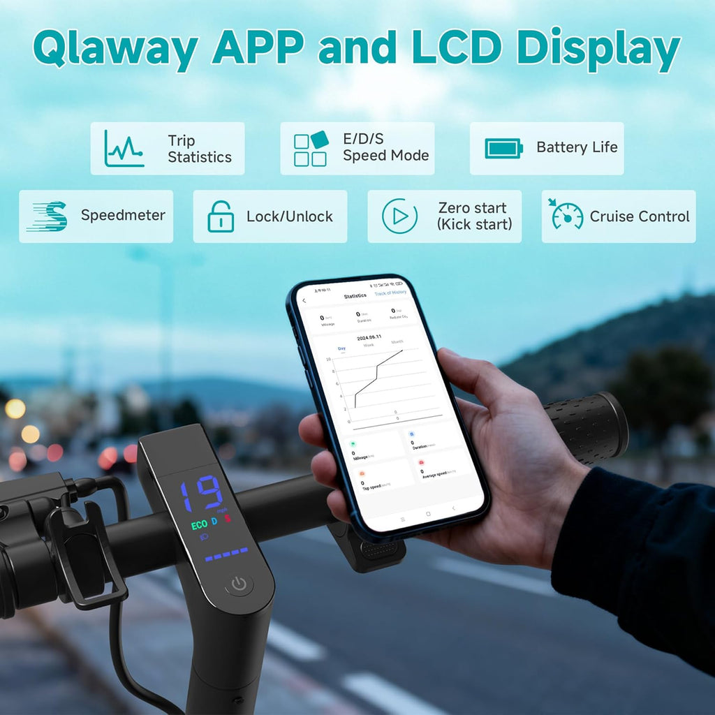 Qlaway 8.5' E Scooter for Adults 19/22 MPH 350/500W Motor 187.2/288.6/441WH Battery, Motorized Scooter Up to 22 Miles Range, Foldable Bearing 265 LBS/APP Control