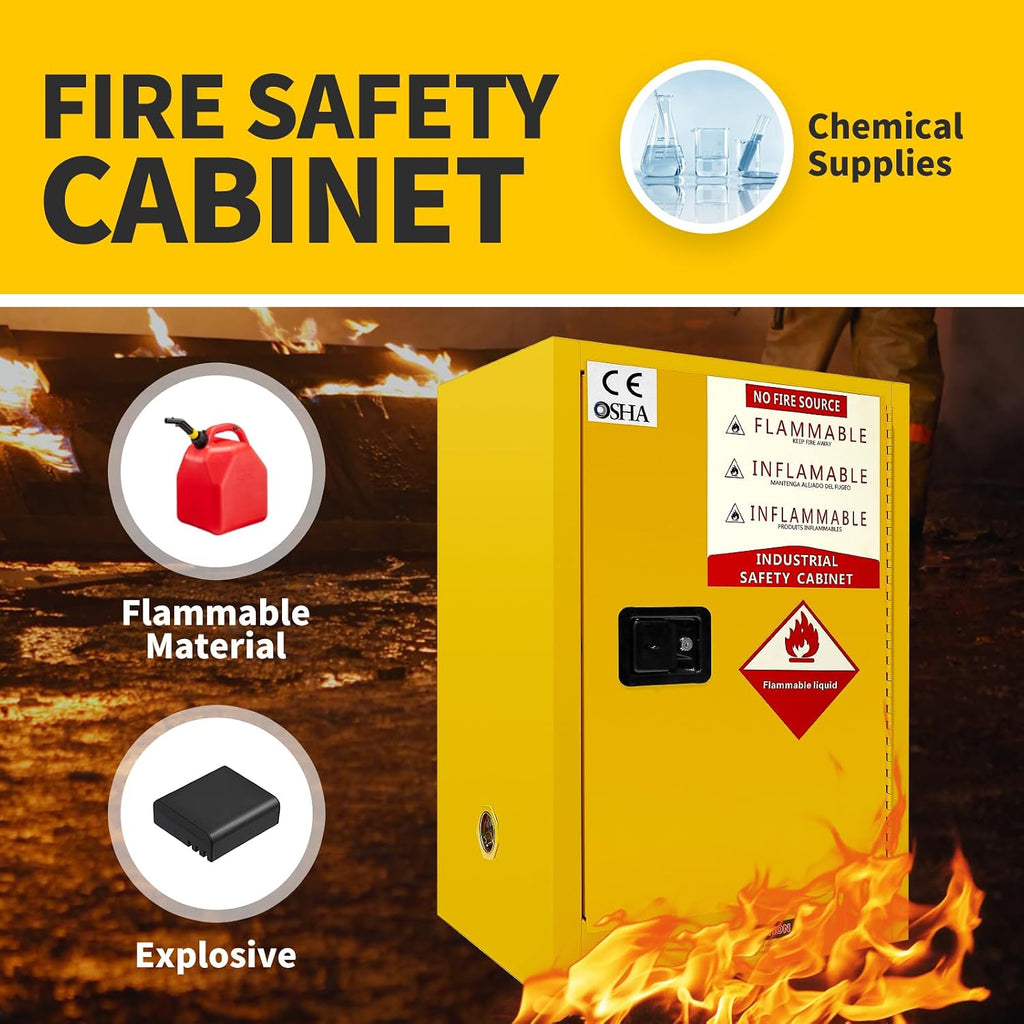 34 Gallon Flammable Cabinet, Hazardous Storage cabinets, Galvanized Steel Safety Storage Cabinet, Adjustable Shelf Fireproof Cabinet, for Commercial Industrial and Home Use 35H x 23W x 18.2D