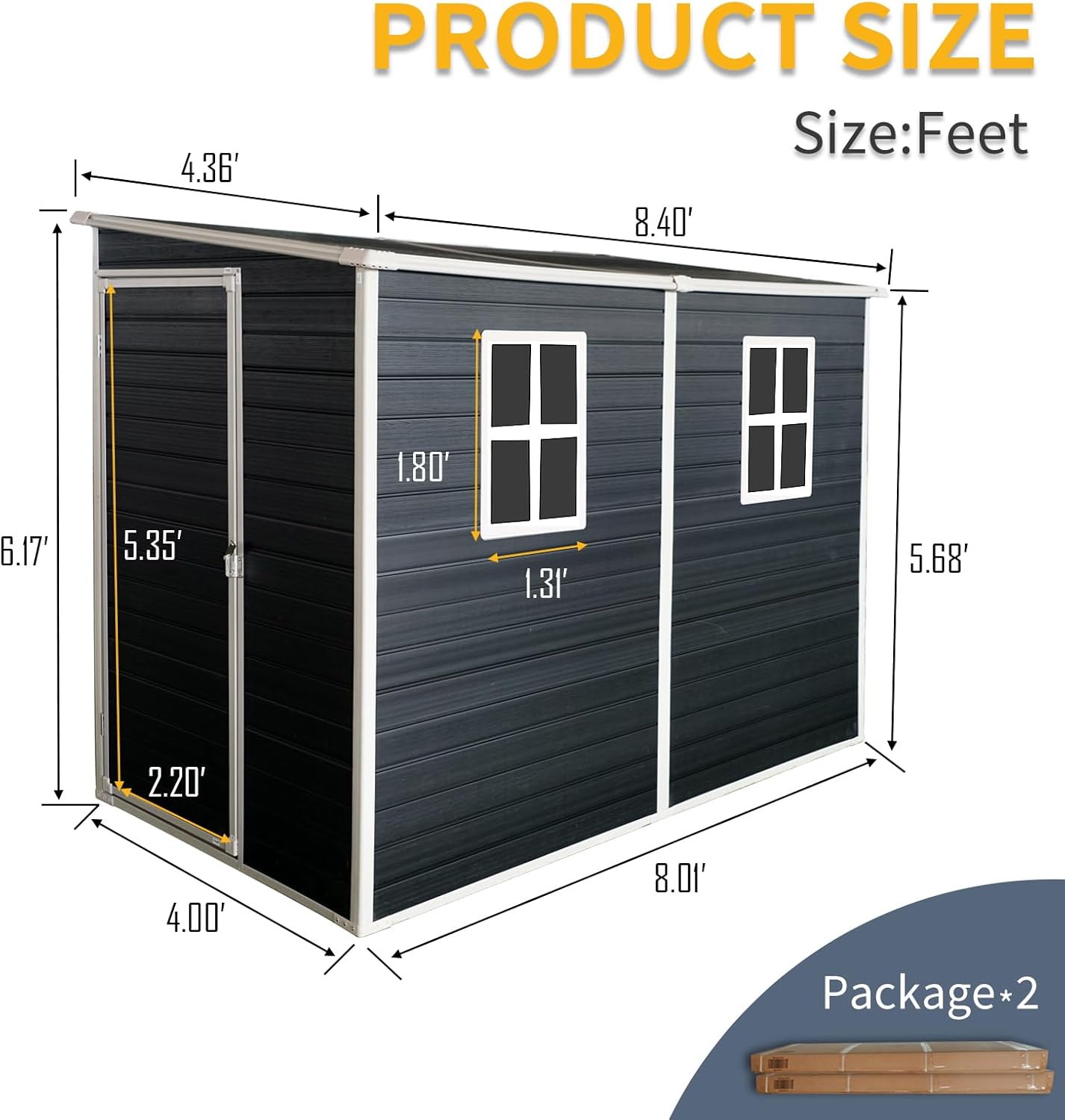 Resin Shed with Floor Included, Outdoor Resin Shed, 4x8FT Storage Shed with Floor Included with Two Windows, Lockable Doors for Garden Tools