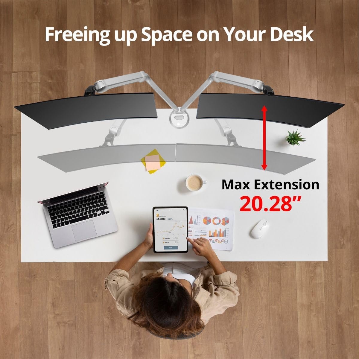 SIIG MTPRO Dual Monitor Desk Mount, Gas Spring Monitor Arm up to 32 inch Display, Max 19.8 lbs per arm, VESA 75 &100mm, Silver, TAA Compliant