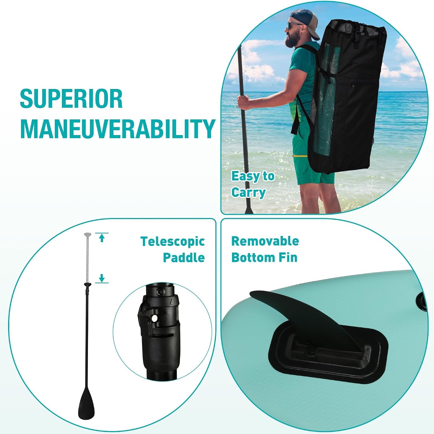 Inflatable Paddle Boards with Non-Slip Deck, Ultra-Light Stand Up Paddle Board Surf Board with Accessories & Carry Bag, Wide Stable Design for Adults and Youth