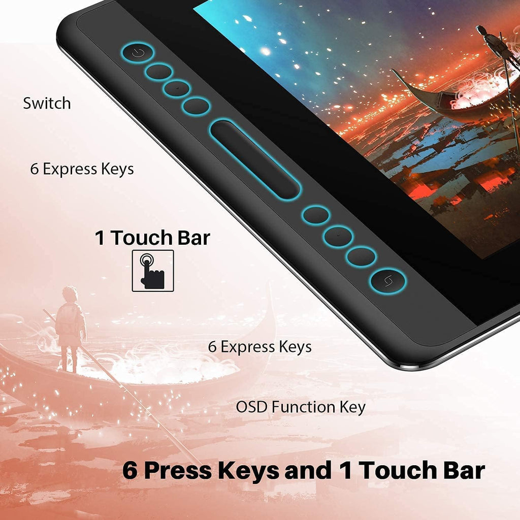 HUION KAMVAS Pro 16 Graphics Drawing Tablet with Screen Full-Laminated Tilt Battery-Free Stylus Touch Bar Adjustable Stand for Windows, Linux and Mac, 15.6inch Pen Display Bundle with Glove
