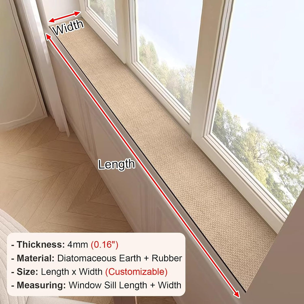Vibeo Simple Print Bay Window Long Cover Mat, Decorative Absorbent Sill Pad with Non-Slip Backing, 4 mm Thicken Trimmable Window Seat Dustproof Liner(Style A,80x14in(203x36cm))