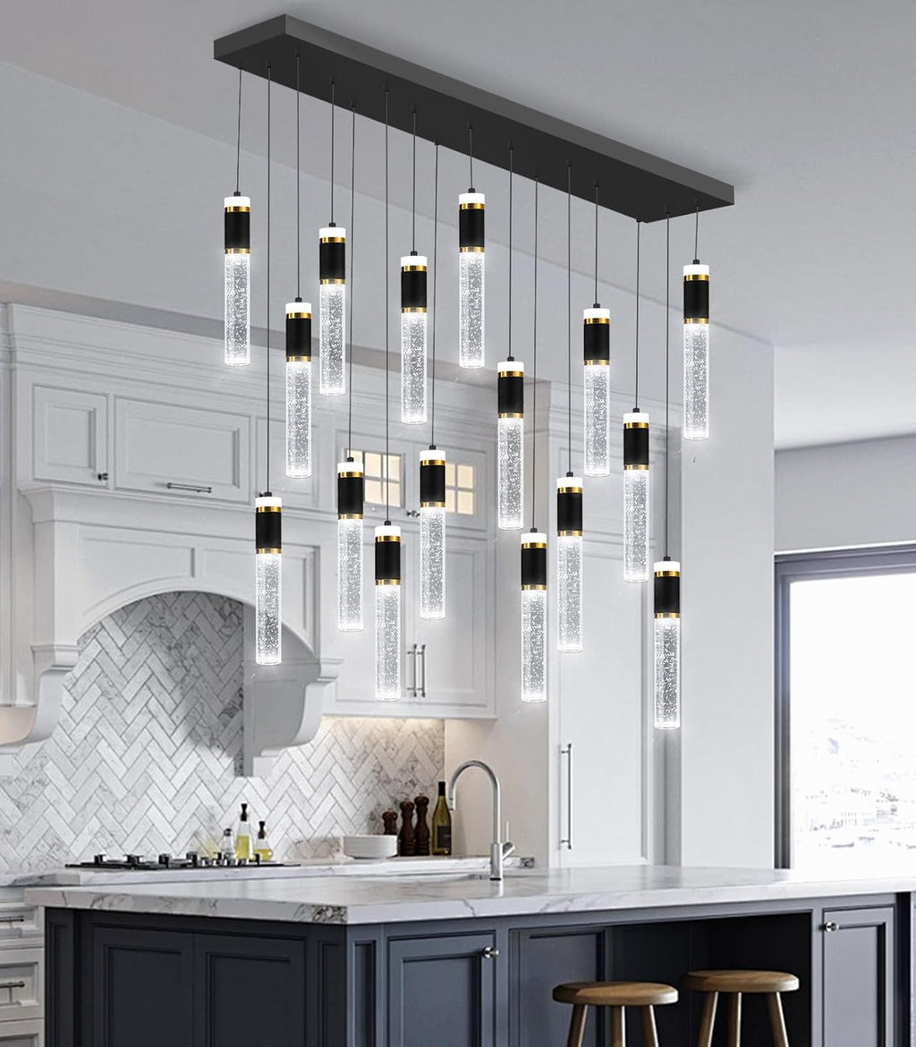 16-Lights Modern Cystal for Kitchen Island LED Dimmable Pendant Lighting Fixture Crystal Chandelier Light Fixtures for Dining Room