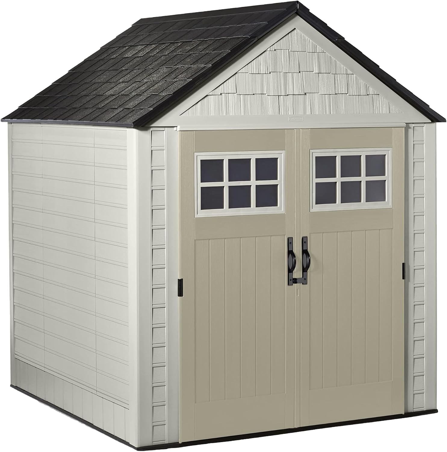 Rubbermaid 7 by 7 Feet Durable Weatherproof Plastic Outdoor Storage Shed for Garden Tool and Lawn Machinery Organization, Sandstone, 2 Pack