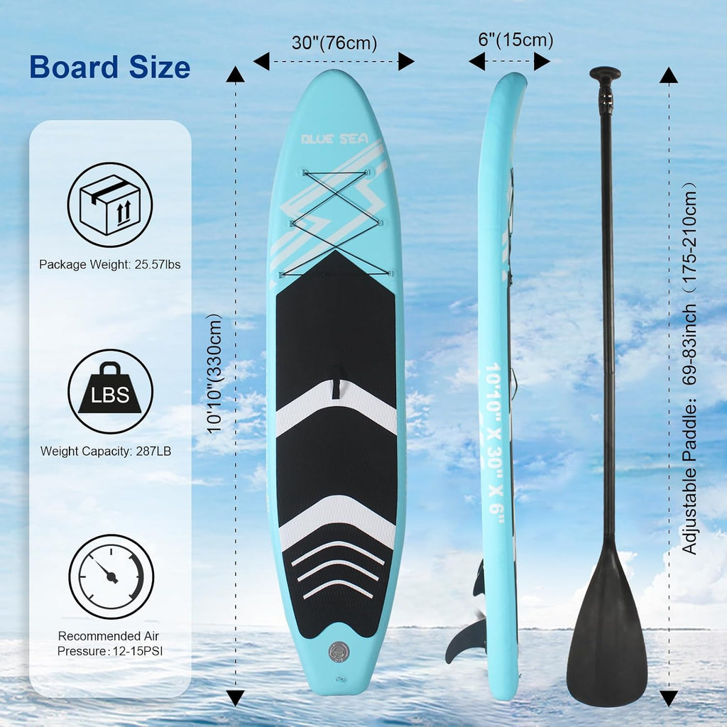 Inflatable Stand up Paddle Board, Extra Wide SUP, with Premium Paddleboard Accessories, Hand Pump, Backpack, Adult & Youth, for Yoga Fishing Paddling