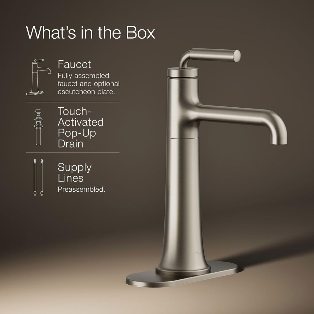 Kohler 26437-4-BN Tone™ Tall Single-Handle Bathroom Sink Faucet, 1.2 gpm, Vibrant Brushed Nickel