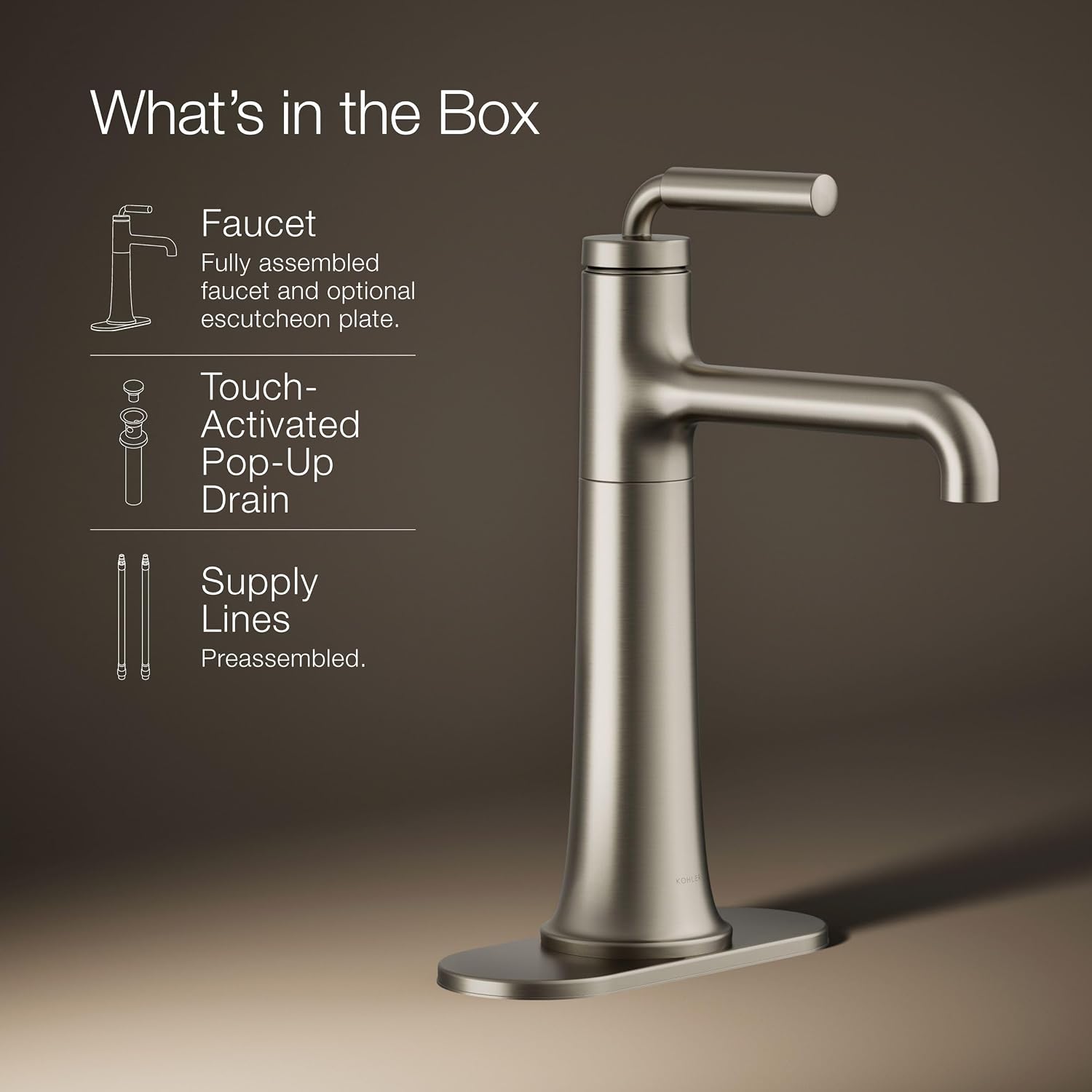 Kohler 26437-4-BN Tone™ Tall Single-Handle Bathroom Sink Faucet, 1.2 gpm, Vibrant Brushed Nickel