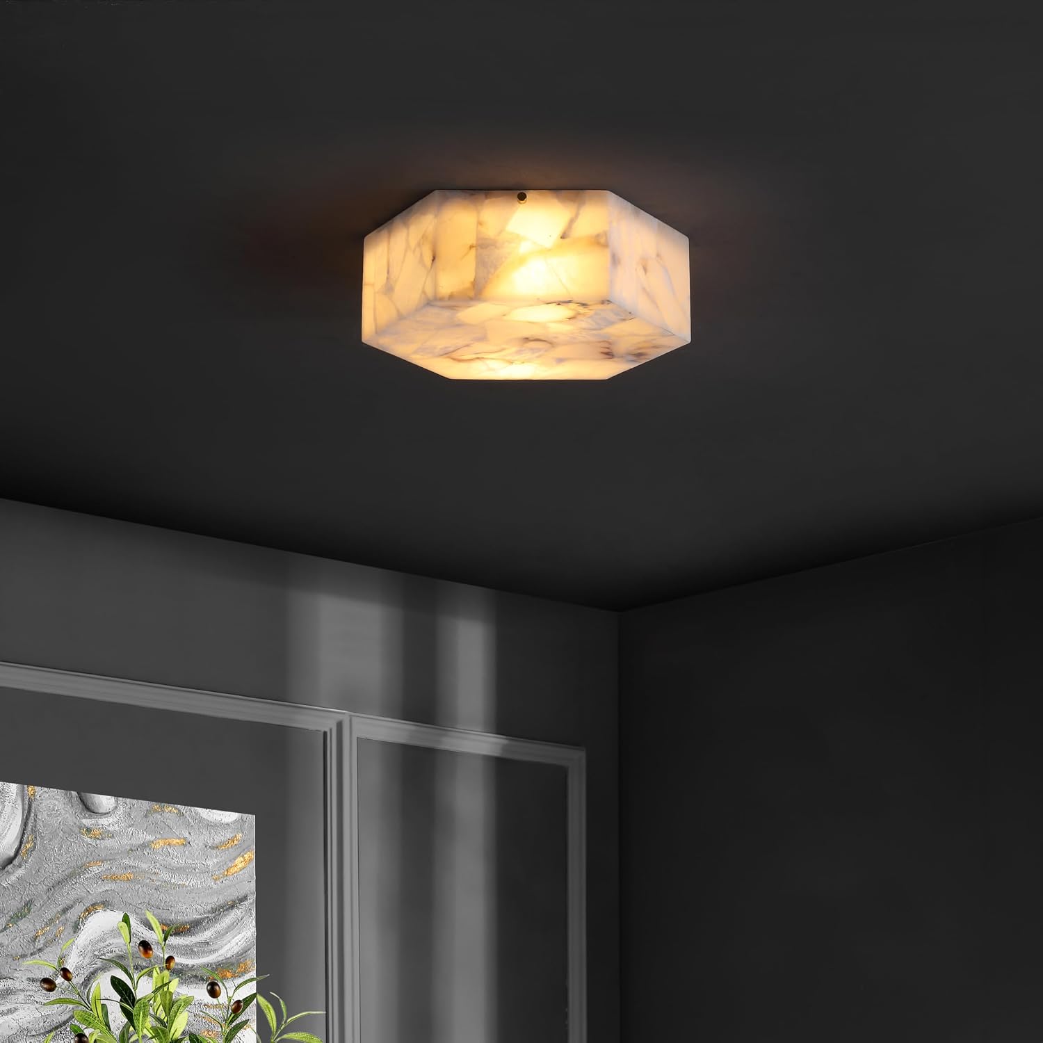 SAFAVIEH Lighting - Iana 2-Light 14-Inch Flush Mount Ceiling Light - White Alabaster & Brass - Contemporary Design - Ideal for Foyer, Hallway, Entryway, Kitchen, Bedroom - LED Bulb Included (FLU4116A)