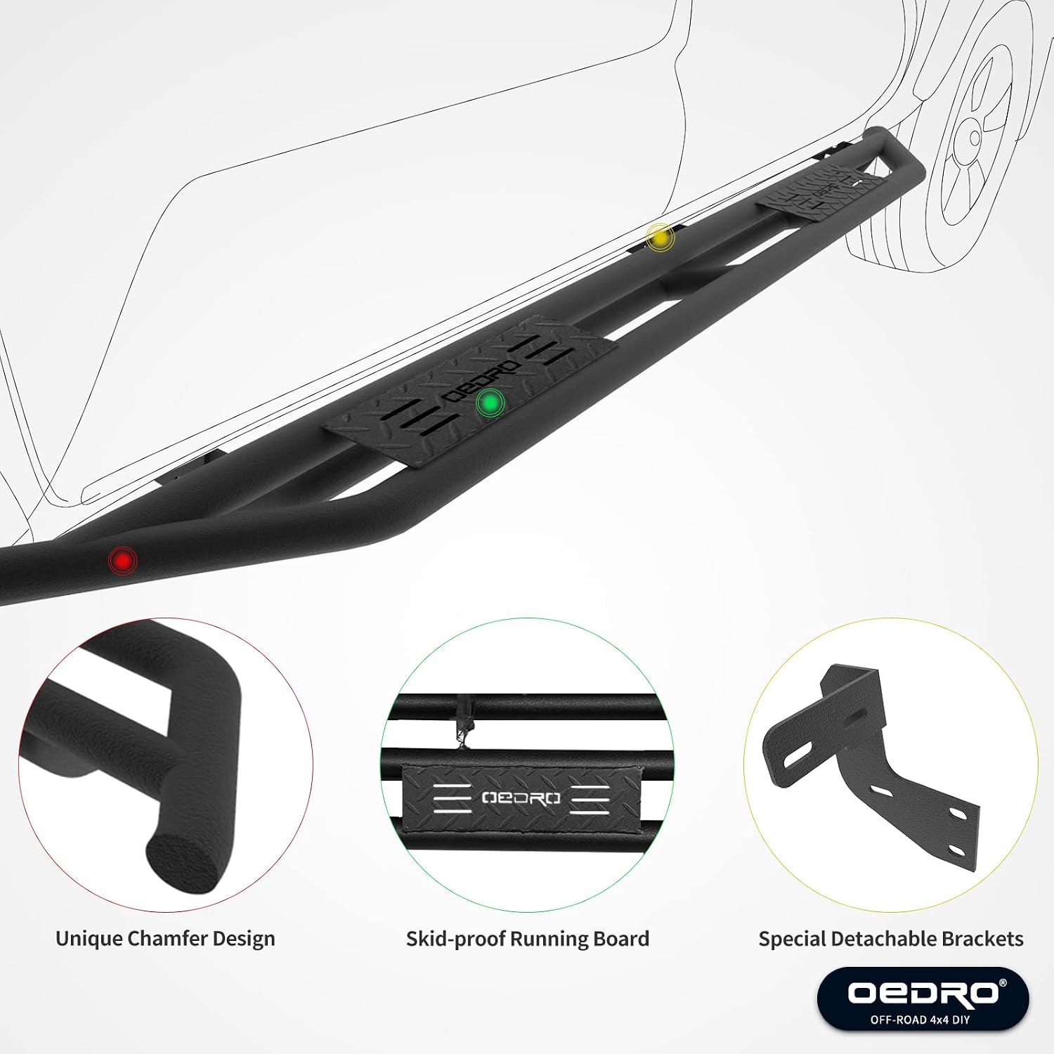 OEDRO 6' Running Boards Compatible with 2005-2023 Toyota Tacoma Double Cab, Upgraded Side Steps Rails Black Textured Heavy Duty Truck Nerf Bars