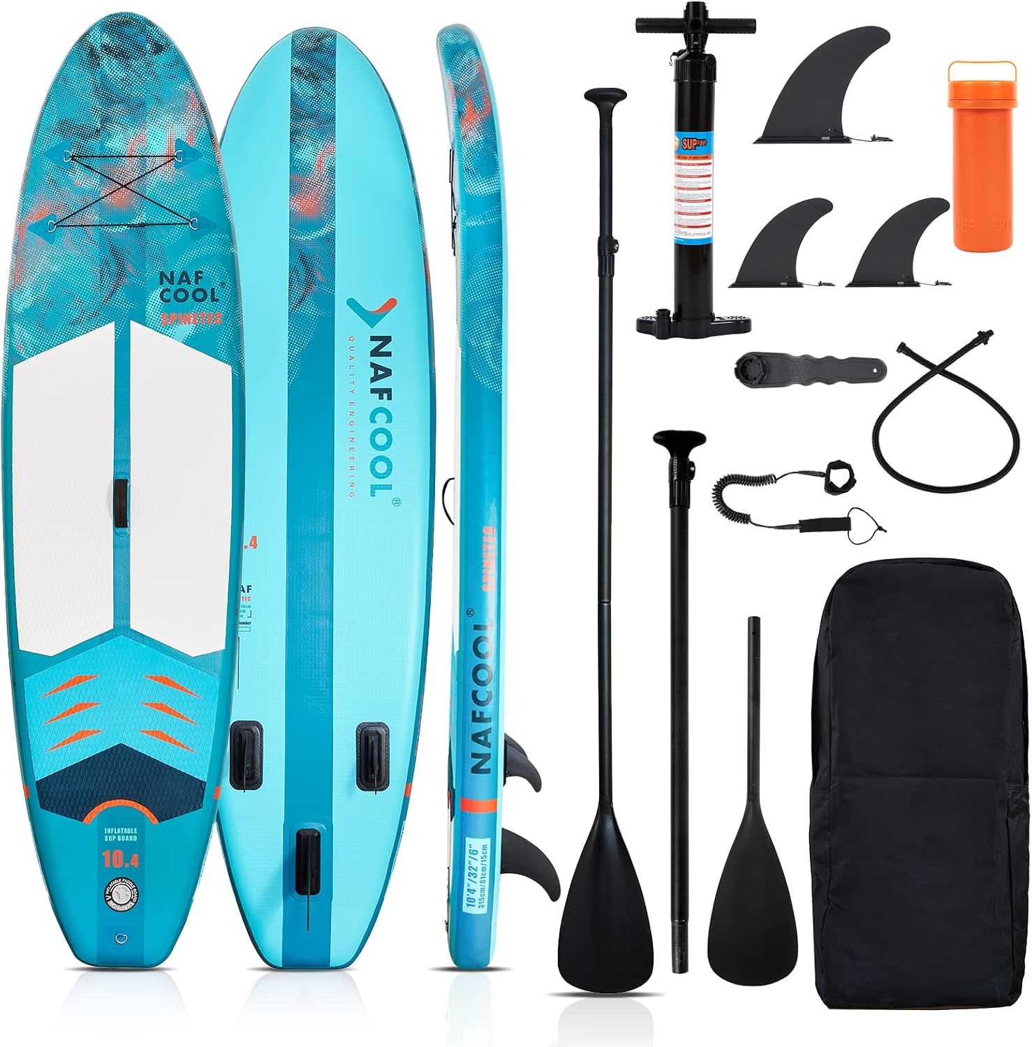 Inflatable Stand Up Paddle Board,10'4'×32'×6' Surfing Standing Paddle Board with SUP Accessories & Backpack, Non-Slip Deck,Removable Fins,Leash,Paddle,Hand Pump for Youth & Adult(Lake Blue)