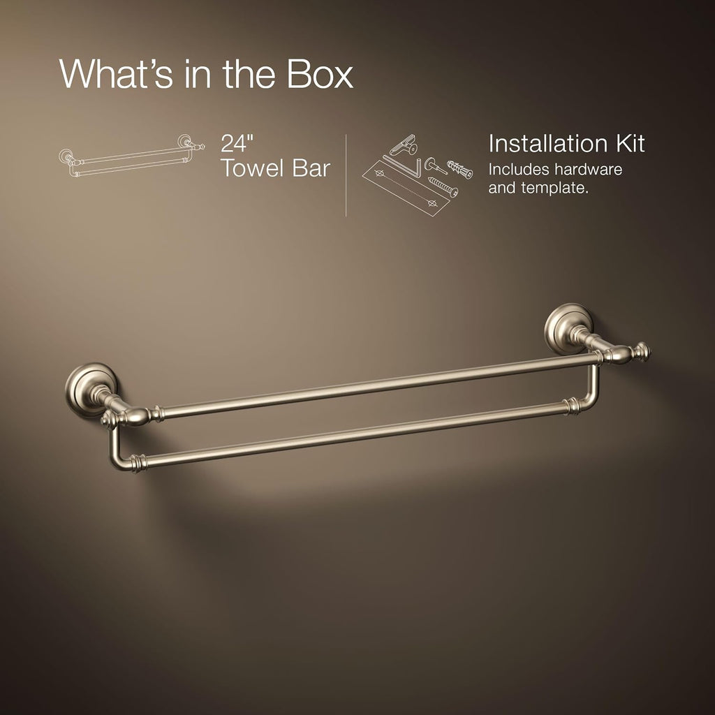 Kohler 72570-BV Artifacts® 24' Double Towel bar, Vibrant Brushed Bronze