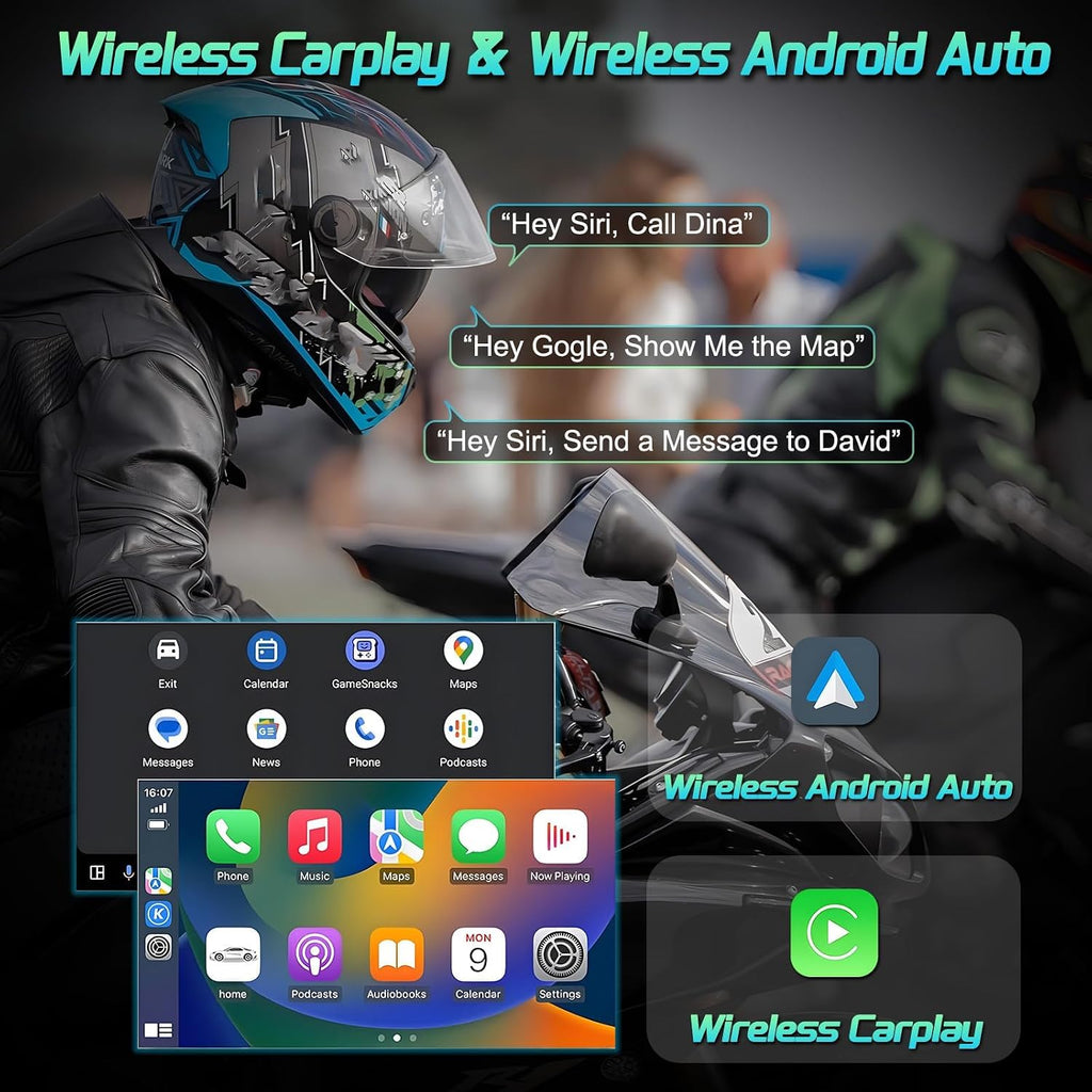 Geloo Motorcycle Dash Camera Support Wireless Apple Carplay & Android Auto, 1080P Lens Motor Dash Cam Front and Rear with TPMS, GPS, WiFi, Wireless 5'' IPS Touch Screen Motorcycle DVR