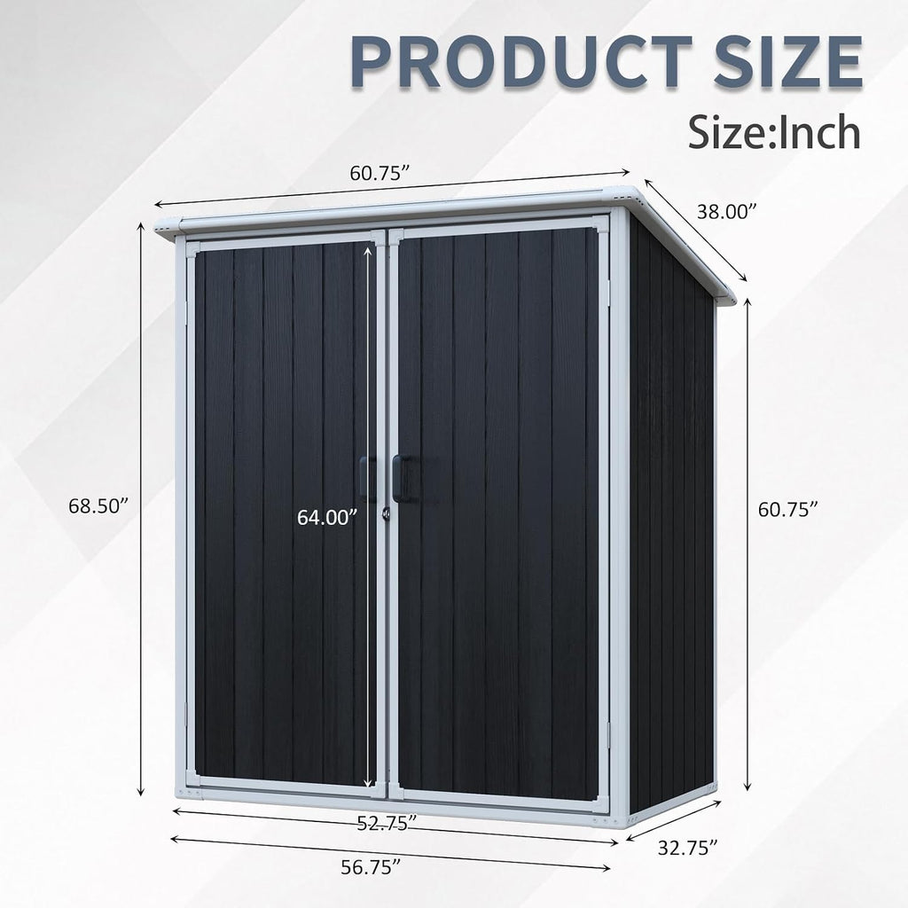 JT 5x3 FT Outdoor Storage Shed, Resin Garden Shed with Floor and Lockable Door, Waterproof Plastic Sheds for Backyard, Patio, Lawn Tools (Black)