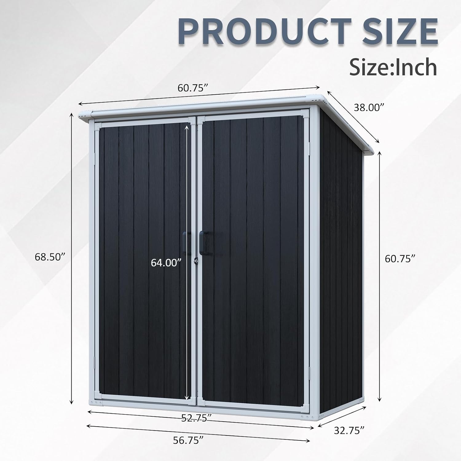 JT 5x3 FT Outdoor Storage Shed, Resin Garden Shed with Floor and Lockable Door, Waterproof Plastic Sheds for Backyard, Patio, Lawn Tools (Black)