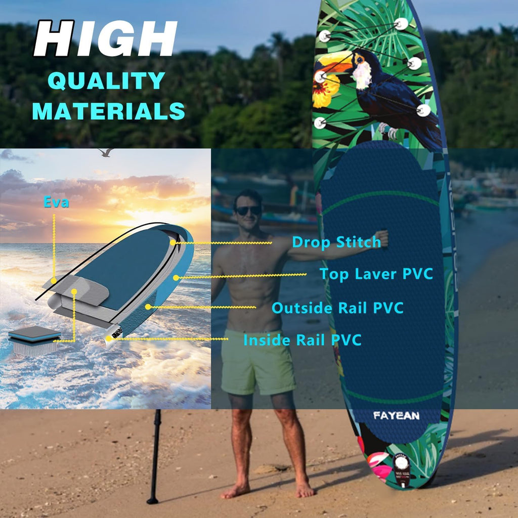 Inflatable Paddle Board,Stand Up Paddle Board,Anti-Slip EVA Deck,Complete SUP Accessories for All Skill Levels,Widened Paddleboard Equipped with Removable Fin, Hand Pump