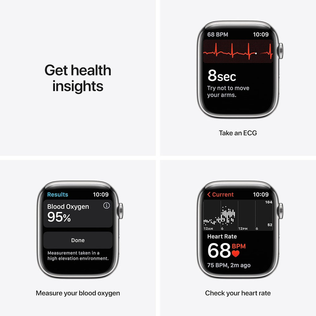 Apple Watch Series 7 (GPS + Cellular, 45MM) Silver Stainless Steel Case with Starlight Sport Band (Renewed)