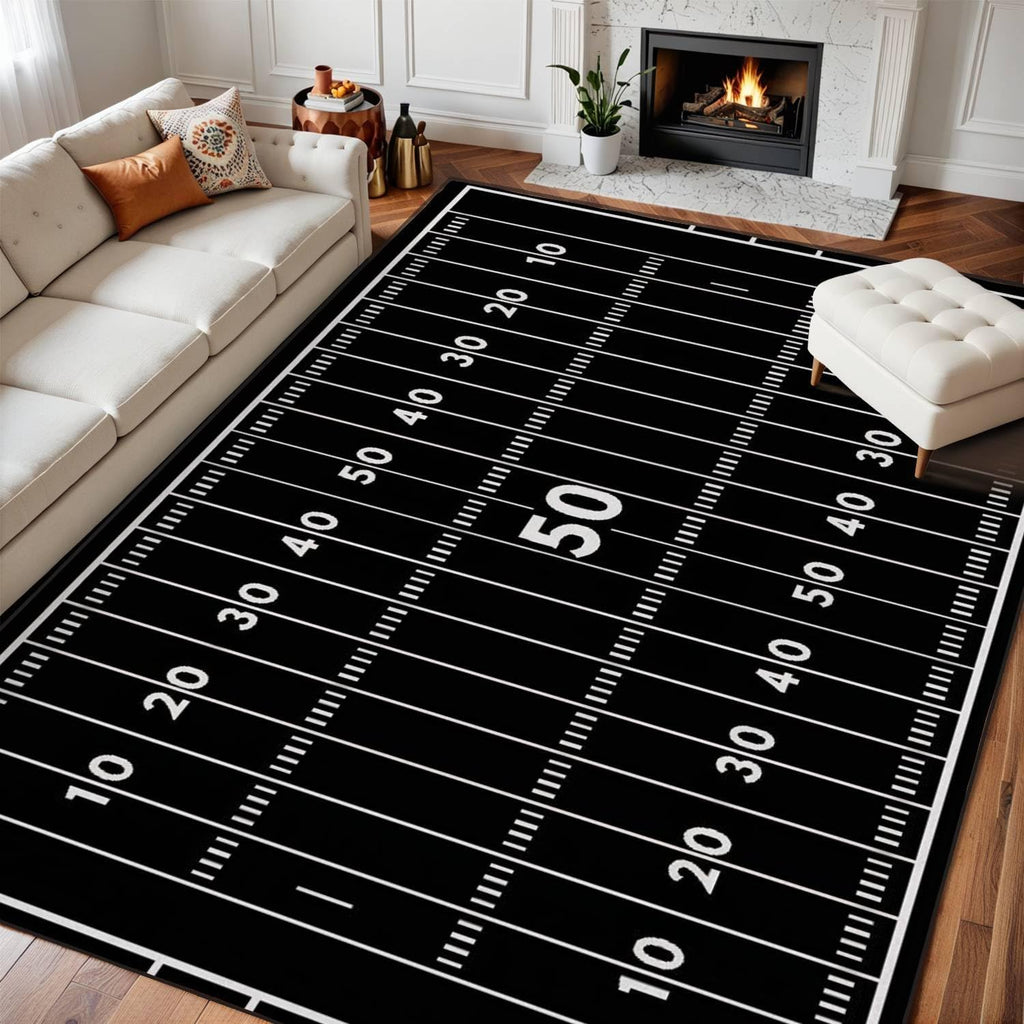 10x14 Area Rugs for Bedroom Boho Washable Rug for Living Room American Football Field Marking Football Field top View Carpet for Dining Room Soft Rubber Backed Non-Slip Carpets for Bedroom Office