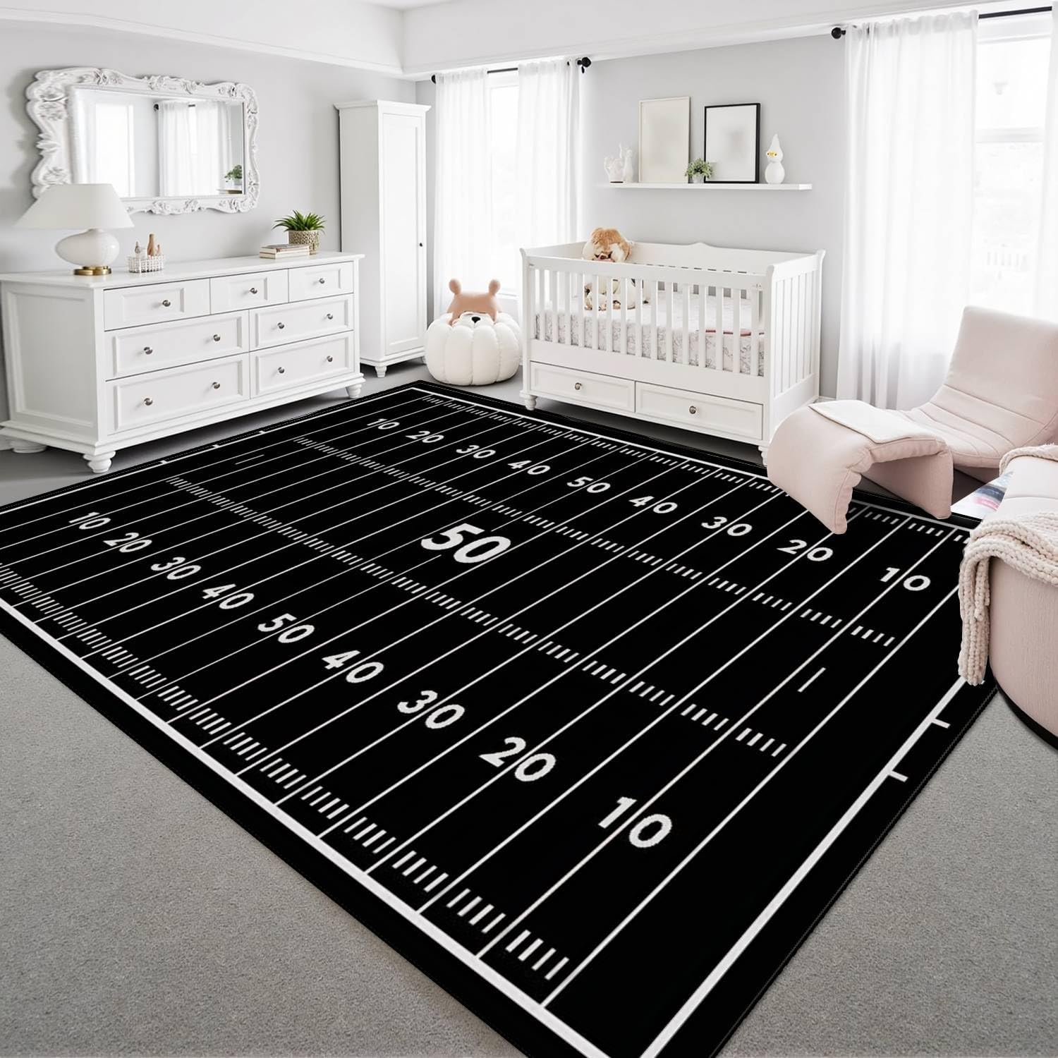 10x14 Area Rugs for Bedroom Boho Washable Rug for Living Room American Football Field Marking Football Field top View Carpet for Dining Room Soft Rubber Backed Non-Slip Carpets for Bedroom Office