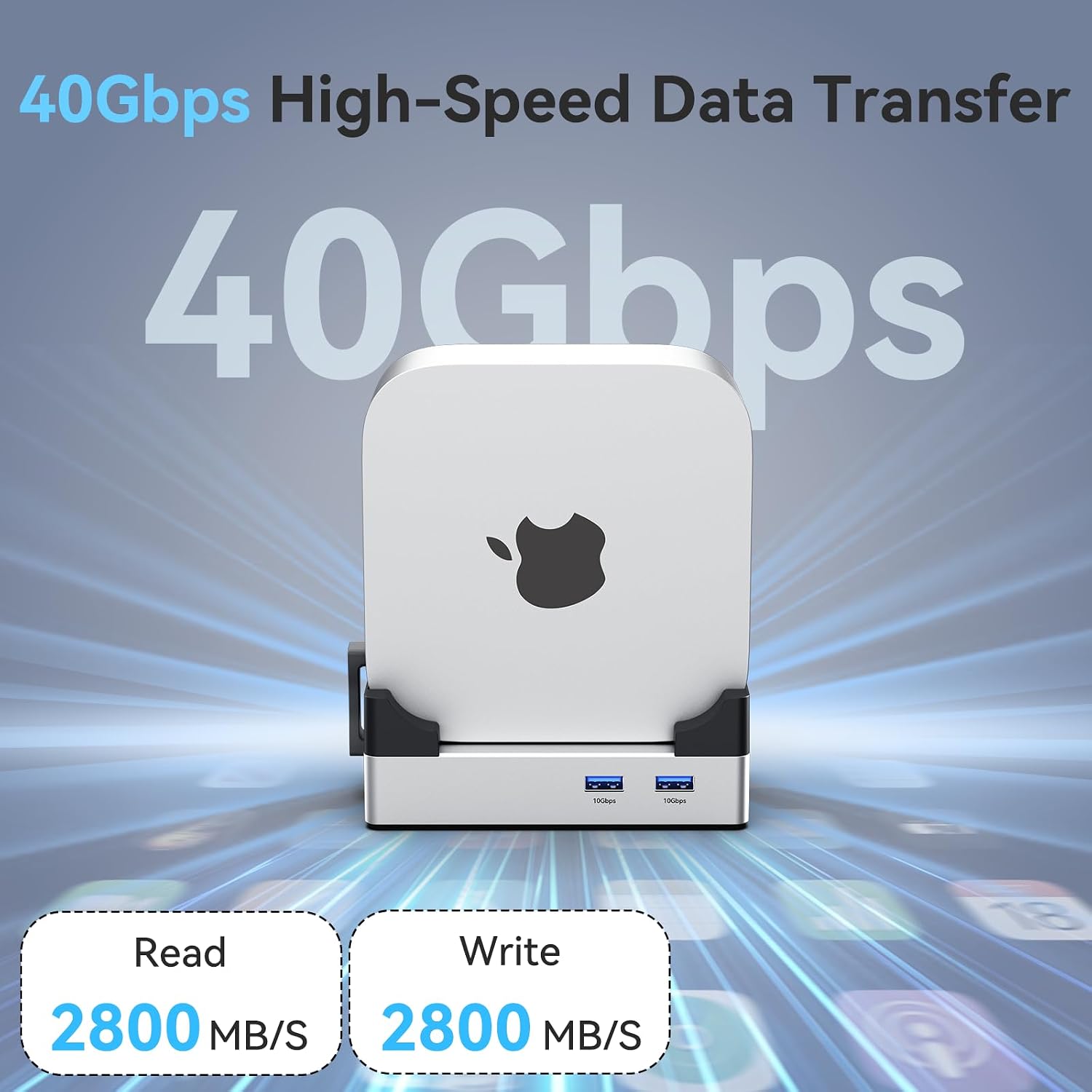 ANYOYO Mac mini M4 Dock, 40Gbps Docking Station Stand with 8TB M.2 NVMe SSD Enclosure, Dual HDMI 4K@60Hz, 4×USB-A (10Gbps), 2×USB-A 2.0, PD30W, Wi-Fi Friendly Design, USB Hub for Mac mini M4&M4 Pro