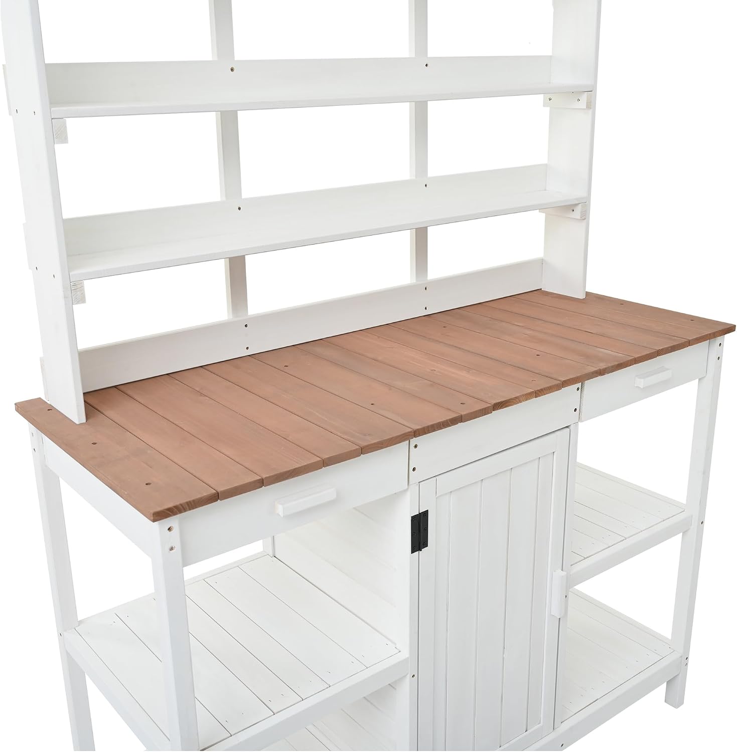 Polibi Potting Bench Table with 4 Open Shelves and 2 Drawers, 66' Large Farmhouse Wooden Outdoor Patio Workstation, Garden Potting Bench with Cabinet for Backyard, Mudroom (White, 66')