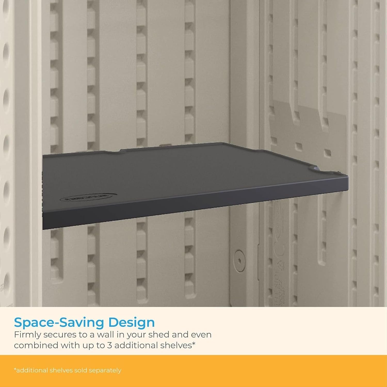 Suncast 4 Pack Vertical Shed Shelf Kit, Space Saving Shelving for Wall Mount Outdoor Storage Structures, 27.75' W x 14.5' D x 1.25' H, Black
