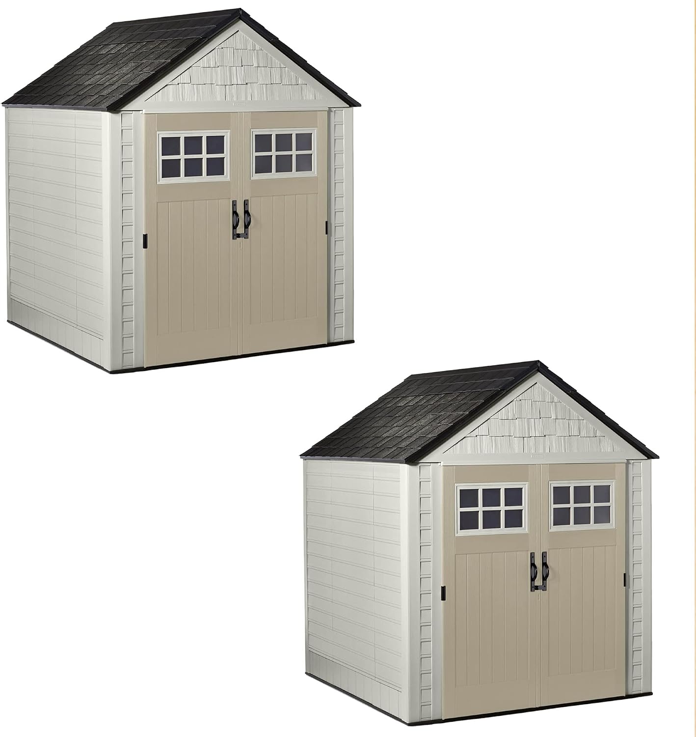 Rubbermaid 7 by 7 Feet Durable Weatherproof Plastic Outdoor Storage Shed for Garden Tool and Lawn Machinery Organization, Sandstone, 2 Pack