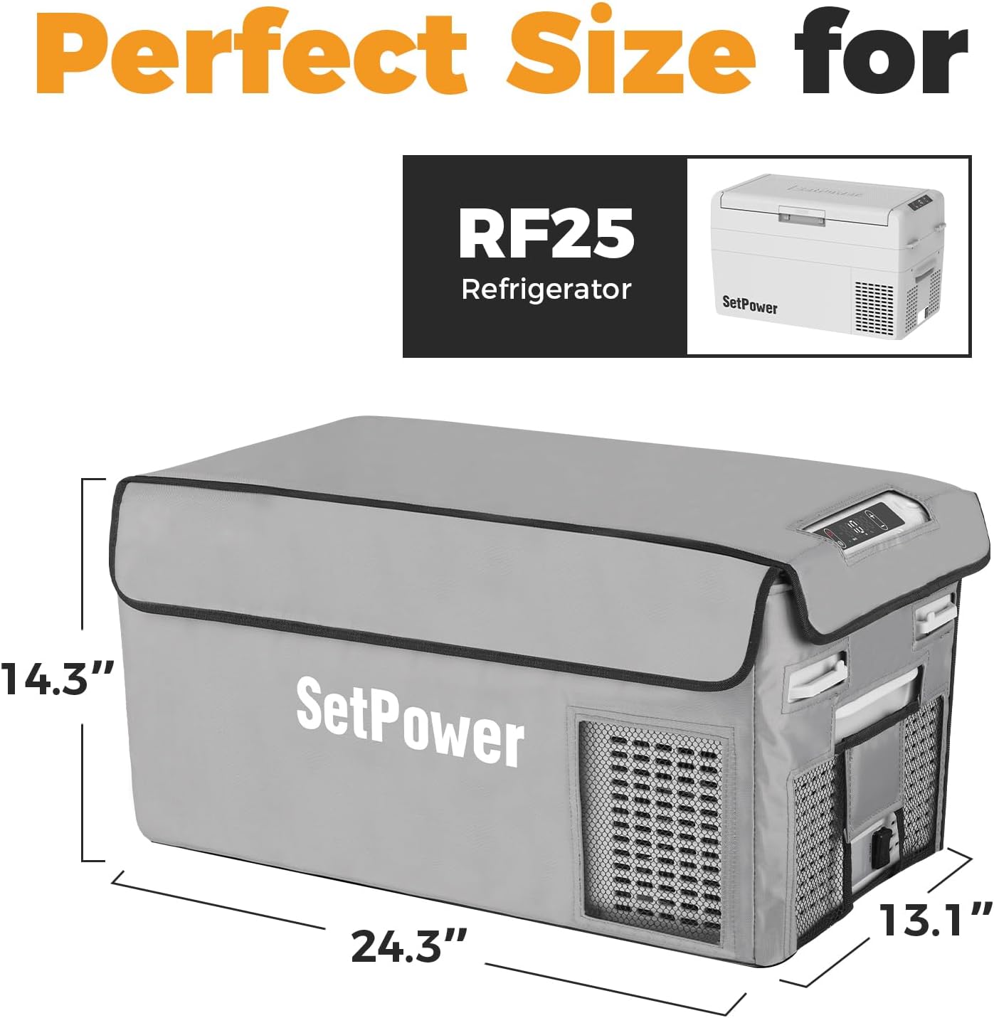 Setpower Car Refrigerator with Cover 50 Hours Backup Cooling 27 Quart 12 volt Fridge Portable Car Freezer 12V Coolers for Vehicles Electric Cooler for Car (RF25 Grey)