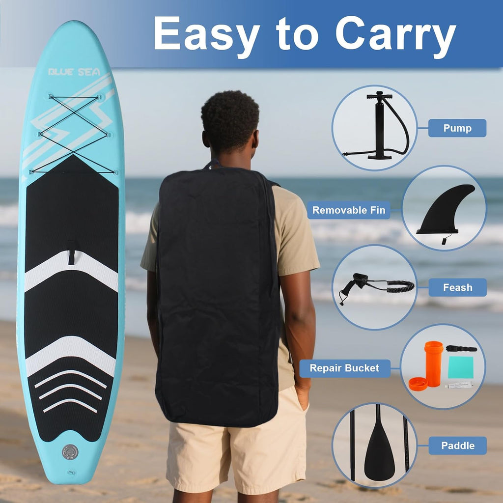 Inflatable Stand up Paddle Board, Extra Wide SUP, with Premium Paddleboard Accessories, Hand Pump, Backpack, Adult & Youth, for Yoga Fishing Paddling