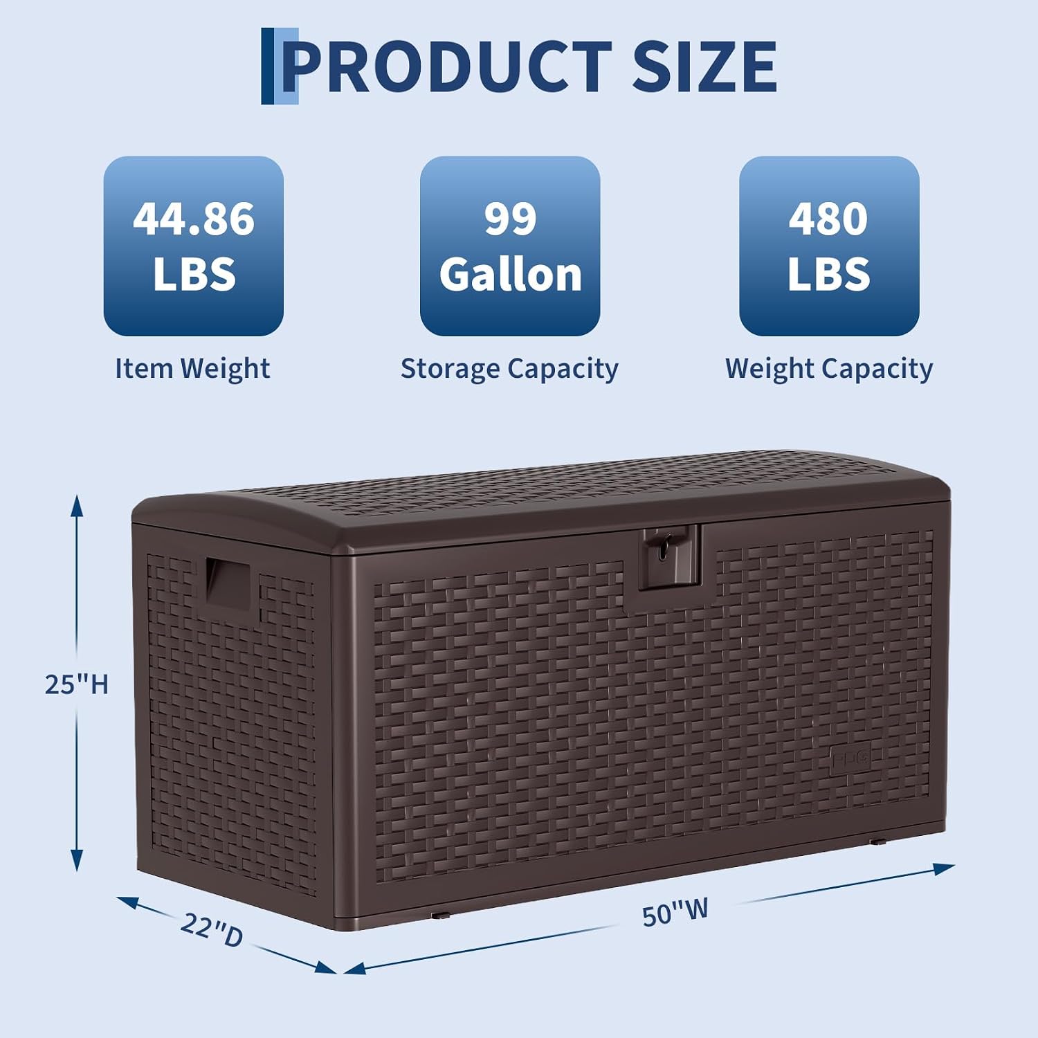 Garvee 99 Gallon Waterproof Large Resin Deck Box Indoor Outdoor, Lockable Storage Container for Patio Furniture Tools, Waterproof Deck Box Patio Storage Bin for Pool Garden, Brown