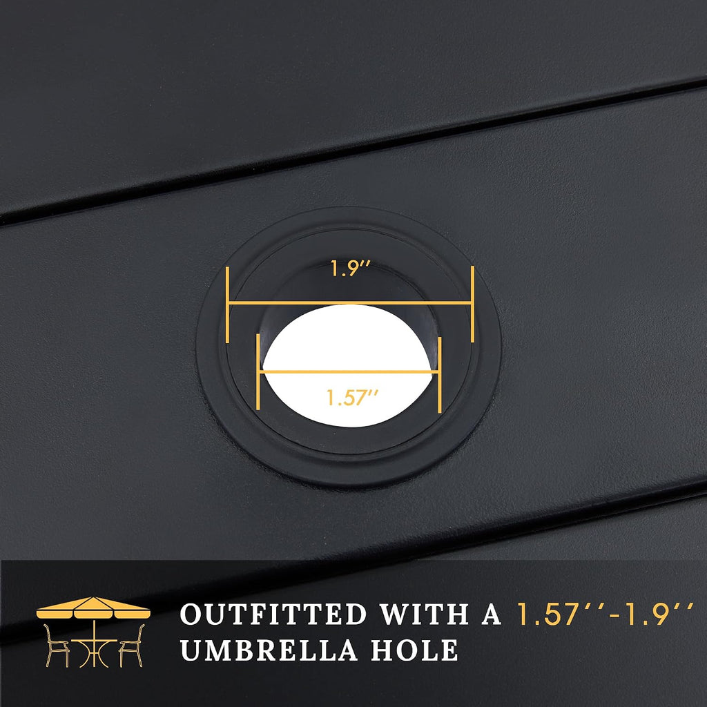 VICLLAX 47.2' Outdoor Round Patio Table for Lawn Garden, All Weather Metal Round Patio Dining Table with Adjustable Umbrella Hole, 6 Person Patio Table, Black Tabletop