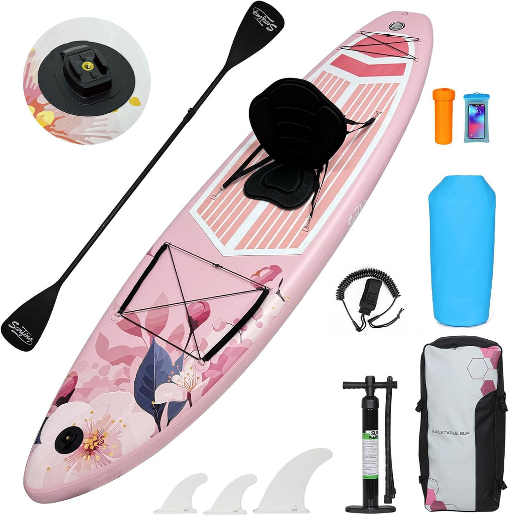 YUSING 11' Inflatable Stand Up Paddle Board with Kayak Seat, Non-Slip Deck SUP Paddle Board with Premium Kayak and SUP Accessories & Backpack, Portable Standing Boat for Youth & Adult