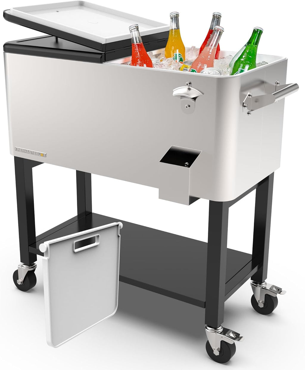 Permasteel Party Cooler with Divider, Removable Basin, Spacious 80-Qt Capacity, Chills 36hrs, Serving Tray, Rolling Ice Chest for Indoor & Outdoor