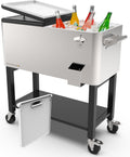 Permasteel Party Cooler with Divider, Removable Basin, Spacious 80-Qt Capacity, Chills 36hrs, Serving Tray, Rolling Ice Chest for Indoor & Outdoor