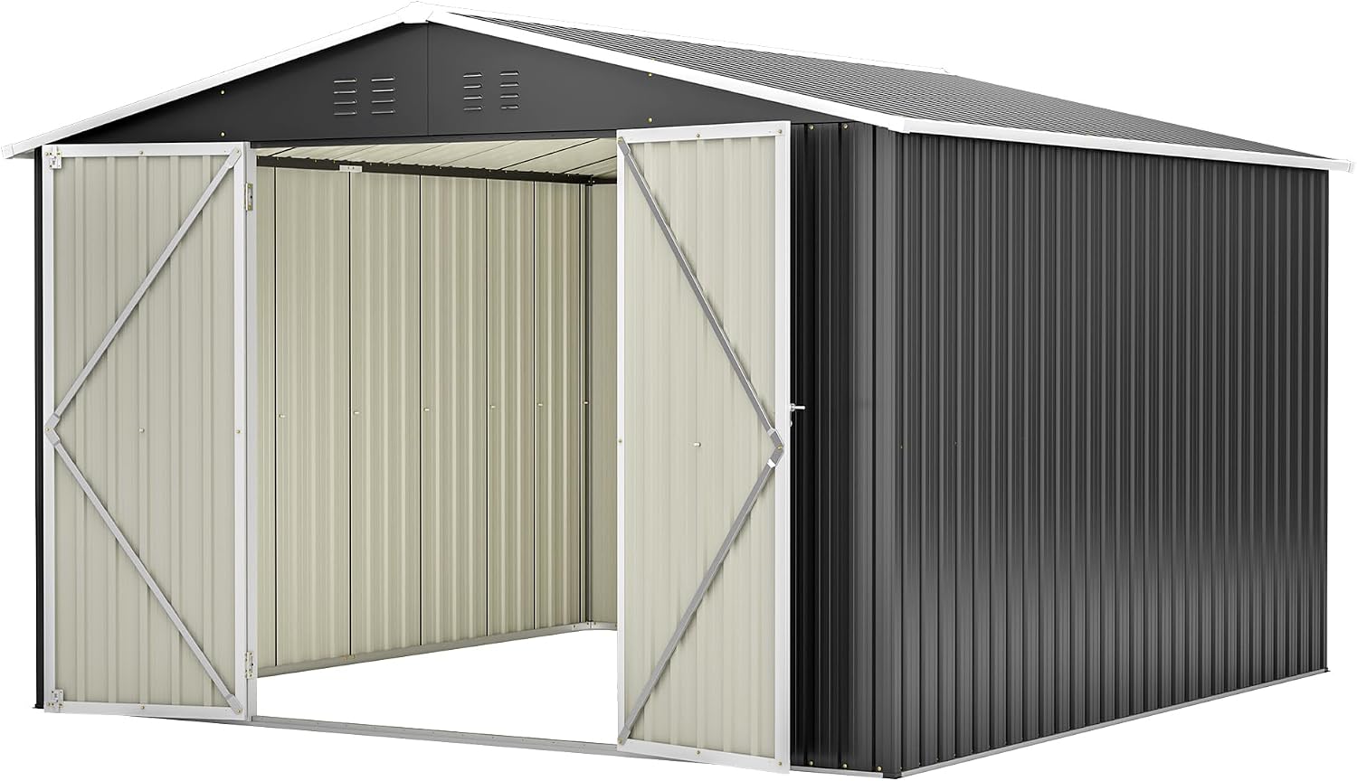 YOPTO 10 x 10 FT Outdoor Storage Shed,Heavy Duty Tool Sheds Metal Storage Garden Shed with Sloped Roof and Lockable Doors,Large Metal Storage Sheds for Backyard Patio Lawn, Black