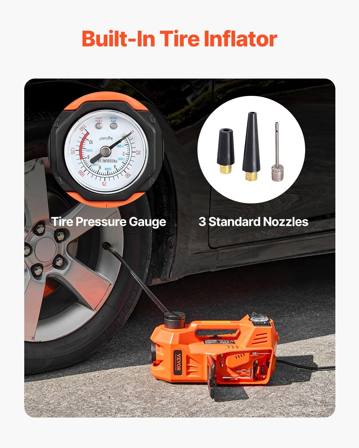 VEVOR Electric Car Jack, 5 Tons /11000 lbs, Electric Scissor Jack with Built-in Inflator, 12V Tire Change Replacement with Electric Impact Wrench & LED Light, Portable Jack kit for Sedan, SUV, Truck