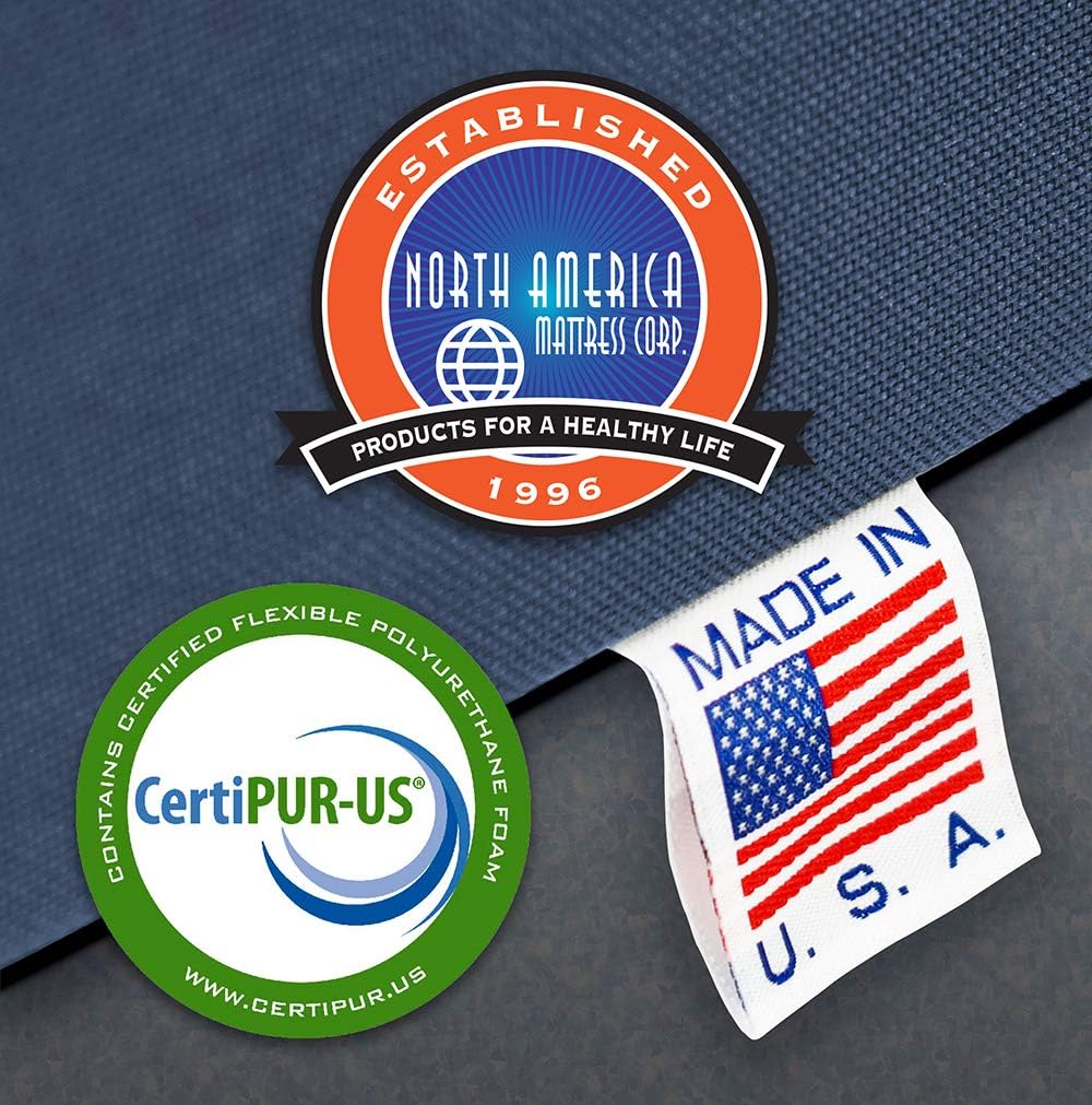 North American Mattress 6' Outdoor Picnic Bench Seat Cushion - 2 Piece Set; 72' (6ft) x 10' x 3'; Navy Blue - Folding & Easy to Carry